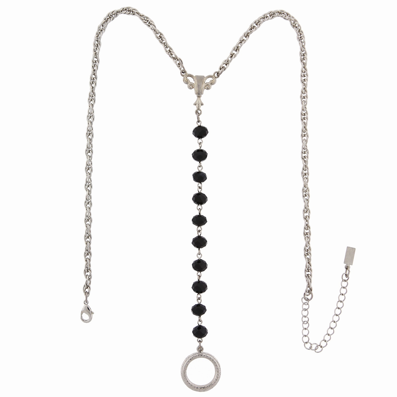 1928 Jewelry Crystal Rosary Badge And Eyeglass Holder Y-Necklace 16"   3" Extender