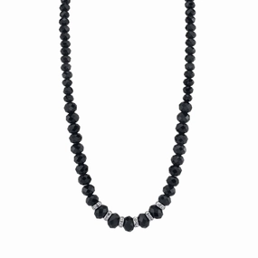 2028 Jewelry Graduated Jet Black Glass Crystal Accent Necklace 16"   3" Extender