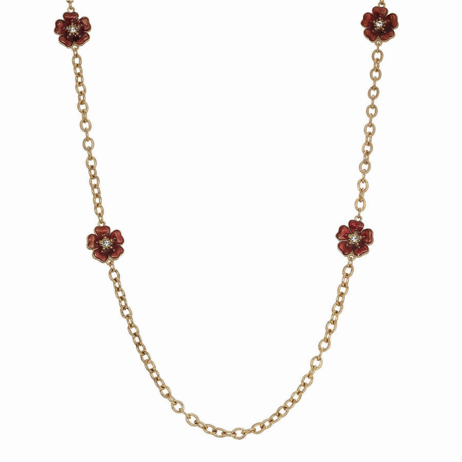 2028 Jewelry Hibiscus Flower Hand Enameled Link Chain Necklace 40"