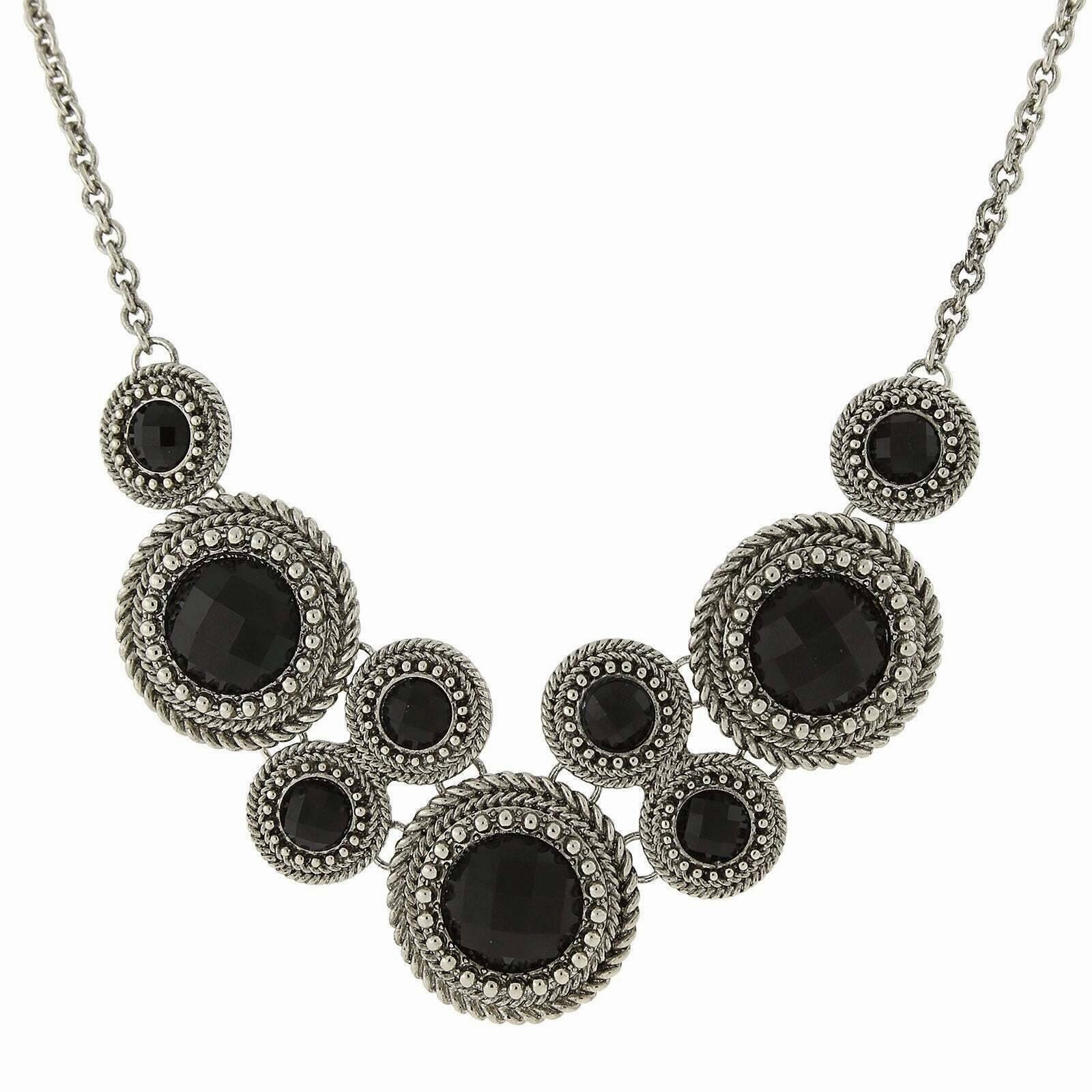 2028 Jewelry Moderna Round Faceted Stone Bib Necklace For Women 16"   3" Extender"