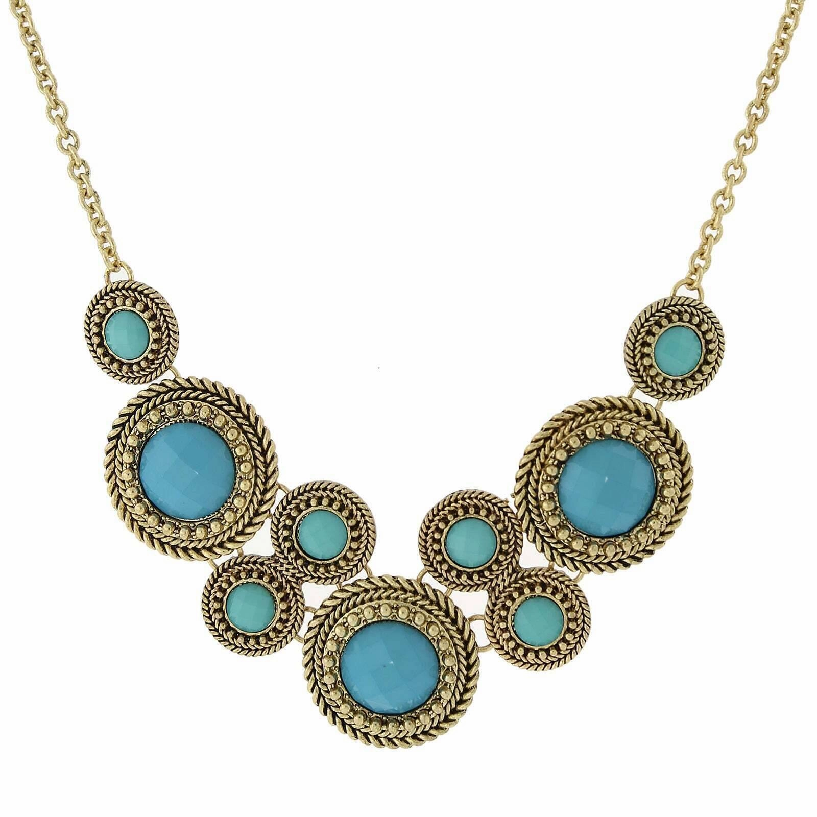 2028 Jewelry Moderna Round Faceted Stone Bib Necklace For Women 16"   3" Extender"