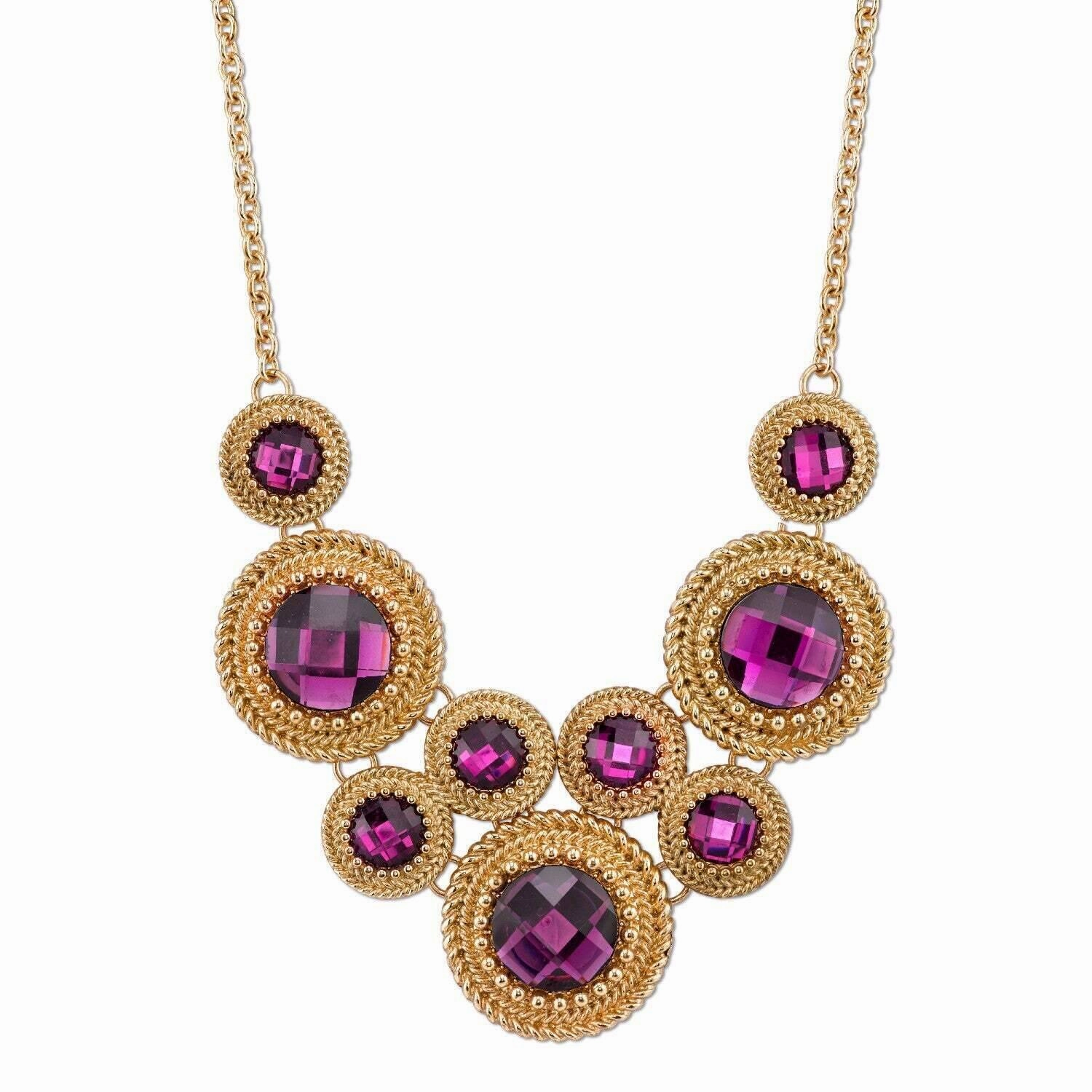 2028 Jewelry Moderna Round Faceted Stone Bib Necklace For Women 16"   3" Extender"