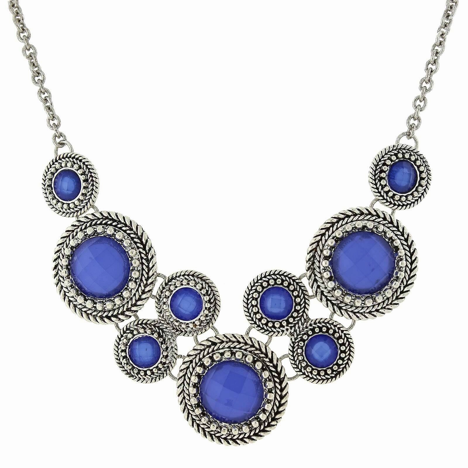 2028 Jewelry Moderna Round Faceted Stone Bib Necklace For Women 16"   3" Extender"