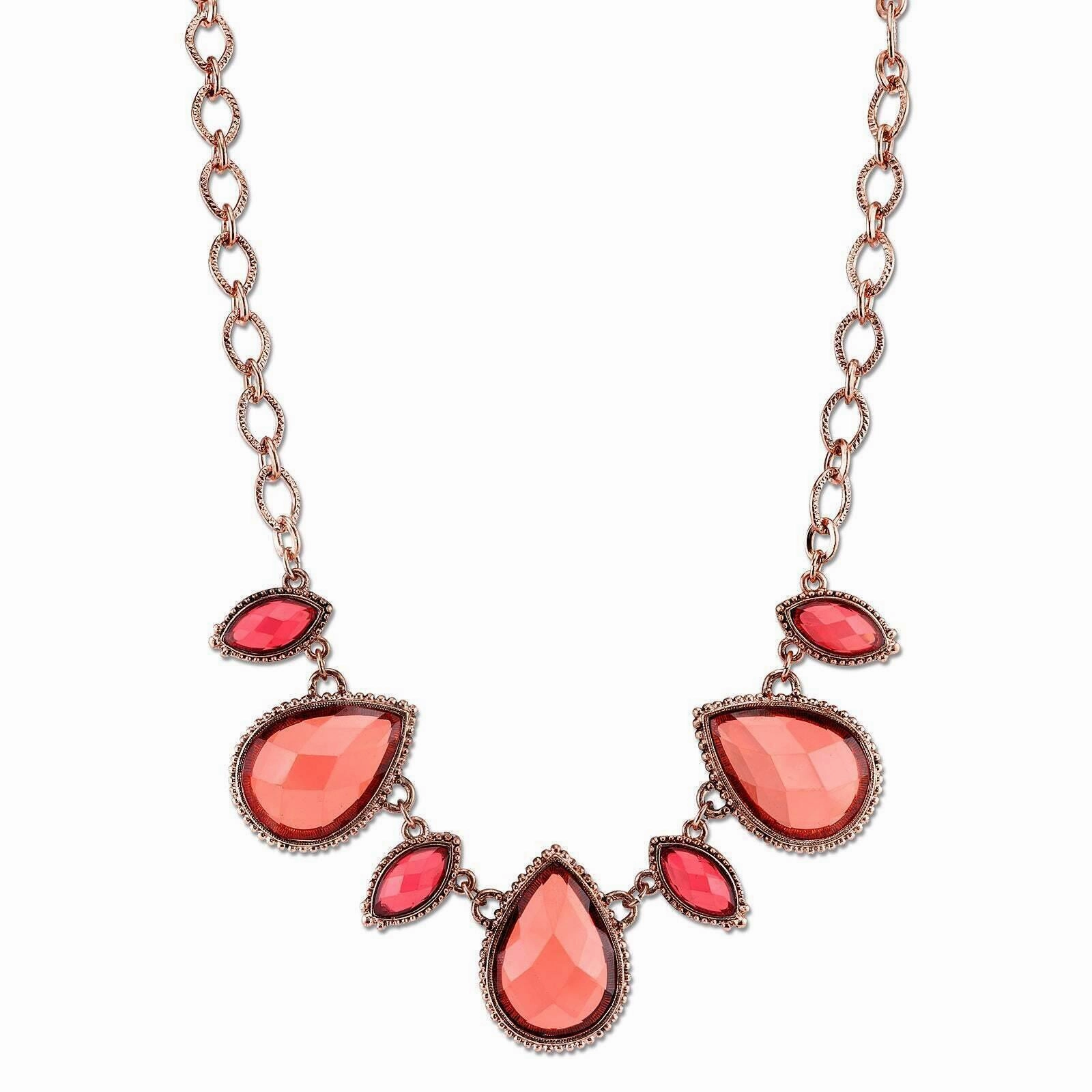 2028 Jewelry Pink-Orange And Raspberry Color Collar Necklace 16"   3" Extender
