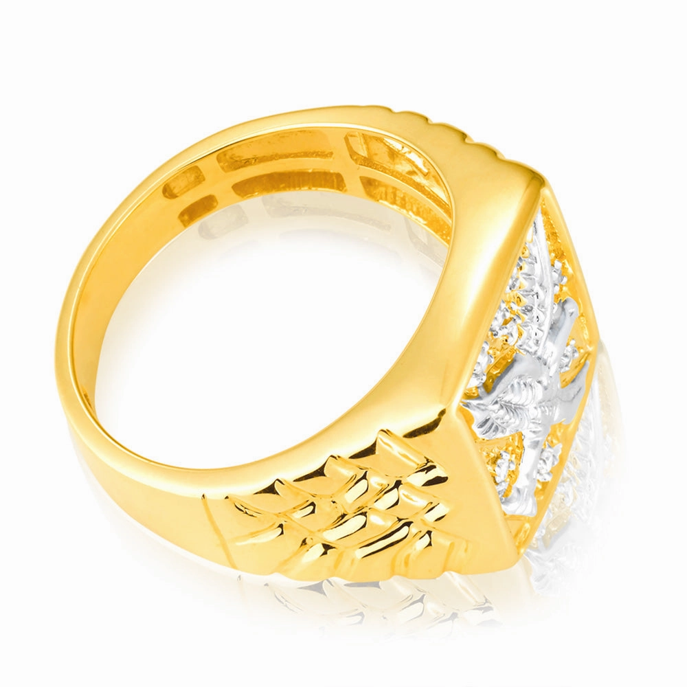8 Diamonds Eagle Mens Ring in 9ct Yellow Gold