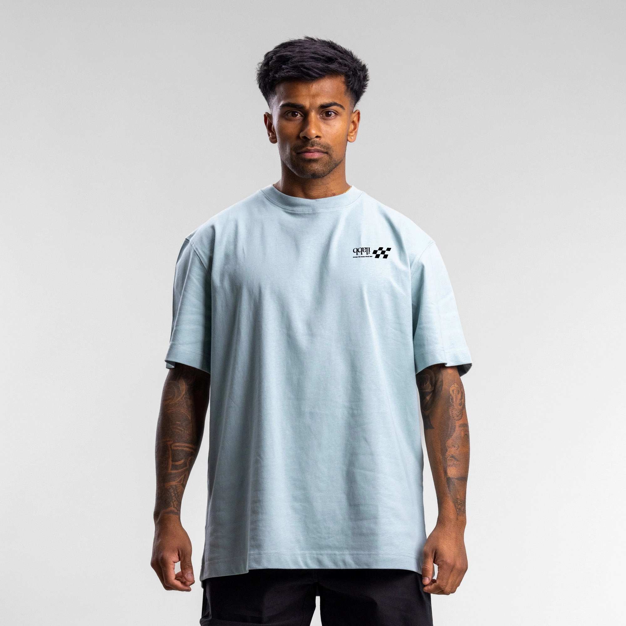 Checkered Block Tee Unisex Sky