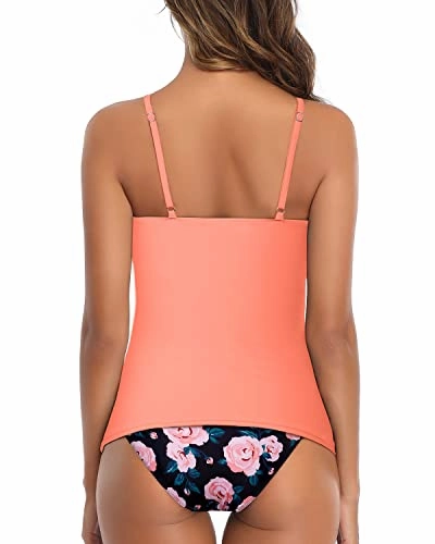 Flirty Open Back Two Piece Tankini Swimsuit-Coral Pink Floral