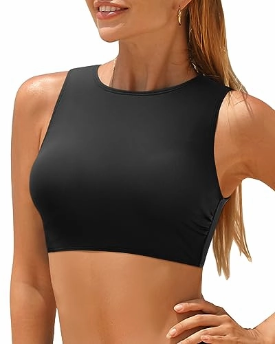 High Neck Bikini Top Full-Covered Crop Top