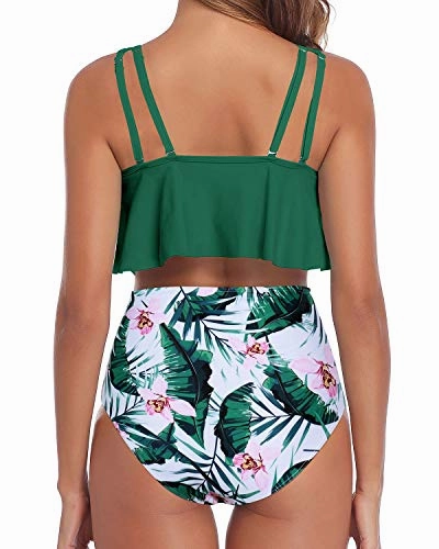 Removable Padded Push Up Bras Hot Sale Two Piece Bikini-Green Tropical Floral