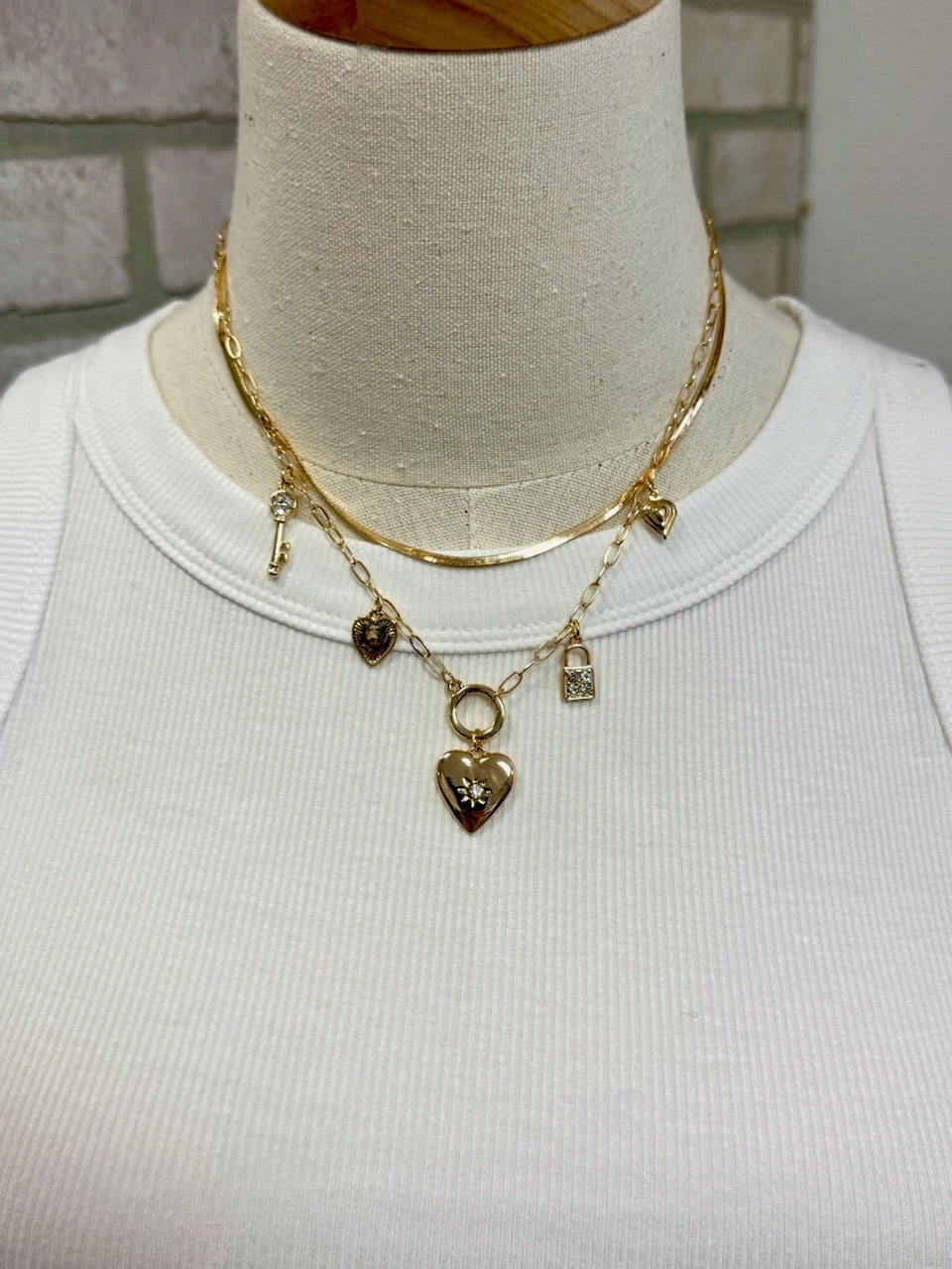 Studded Heart Lock Charm Necklace