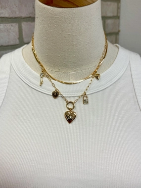 Studded Heart Lock Charm Necklace