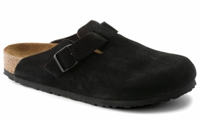 Womens Birkenstock Boston Soft Footbed Suede Leather Sandals Black